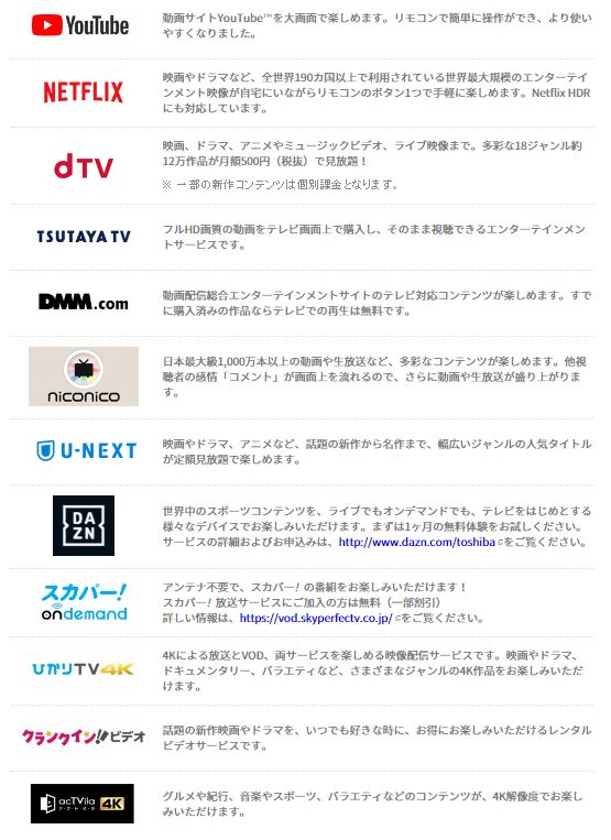 動画配信サービスがこのテレビ一つで楽しめる