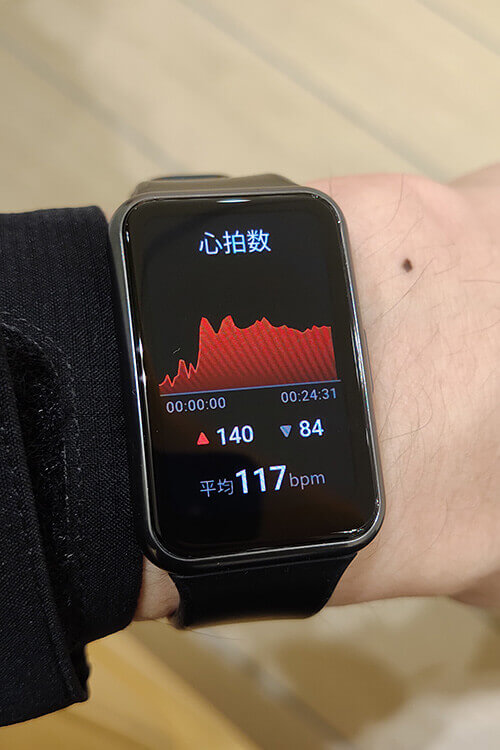 HUAWEI WATCH FITの屋外サイクリングモード　心拍数グラフ