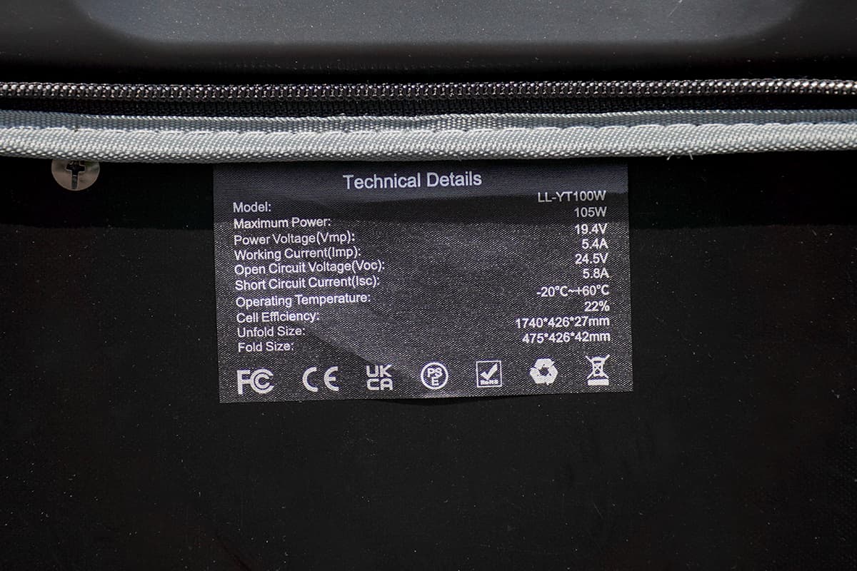 PECRON 100W ソーラーパネルのスペックシート