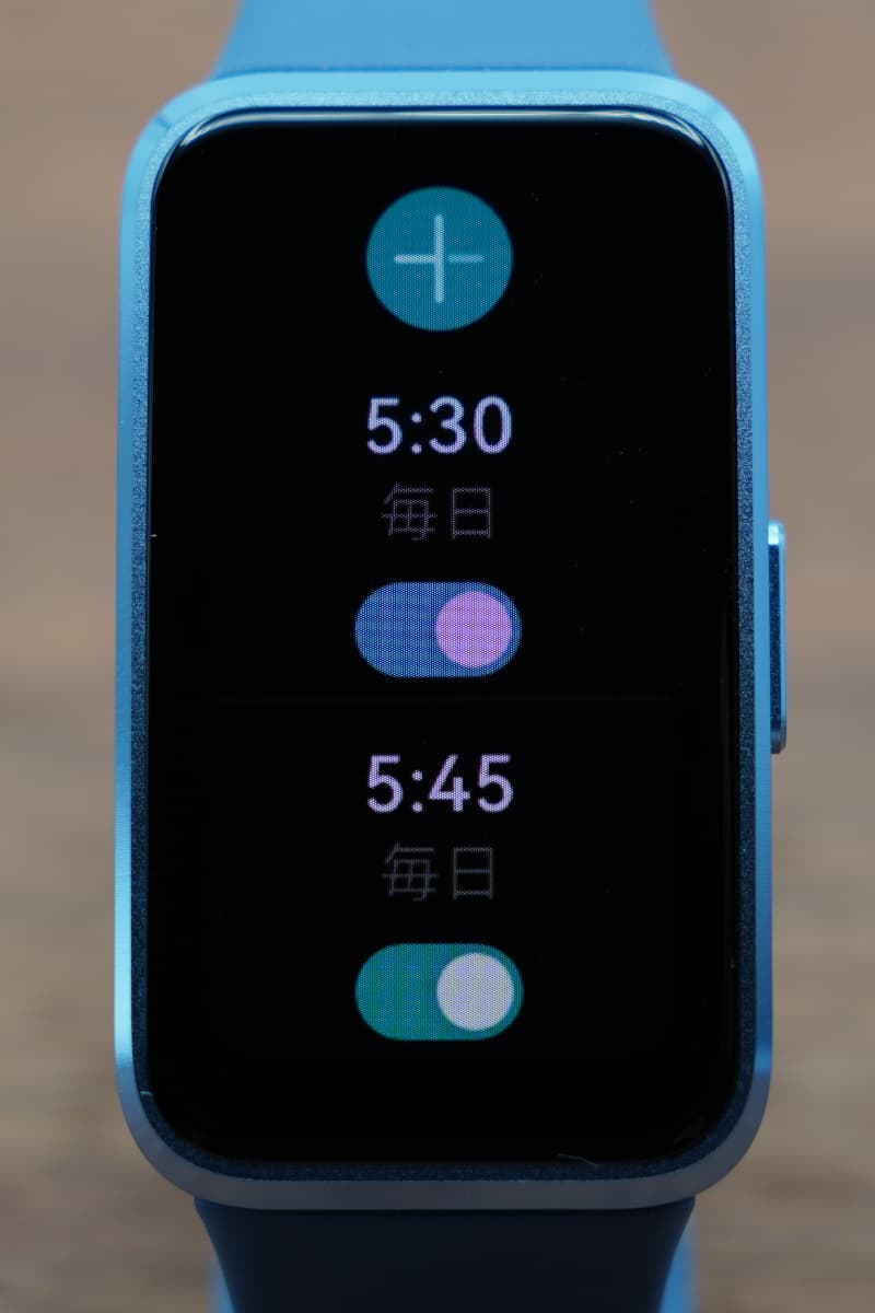 HUAWEI Band 10のアラーム画面