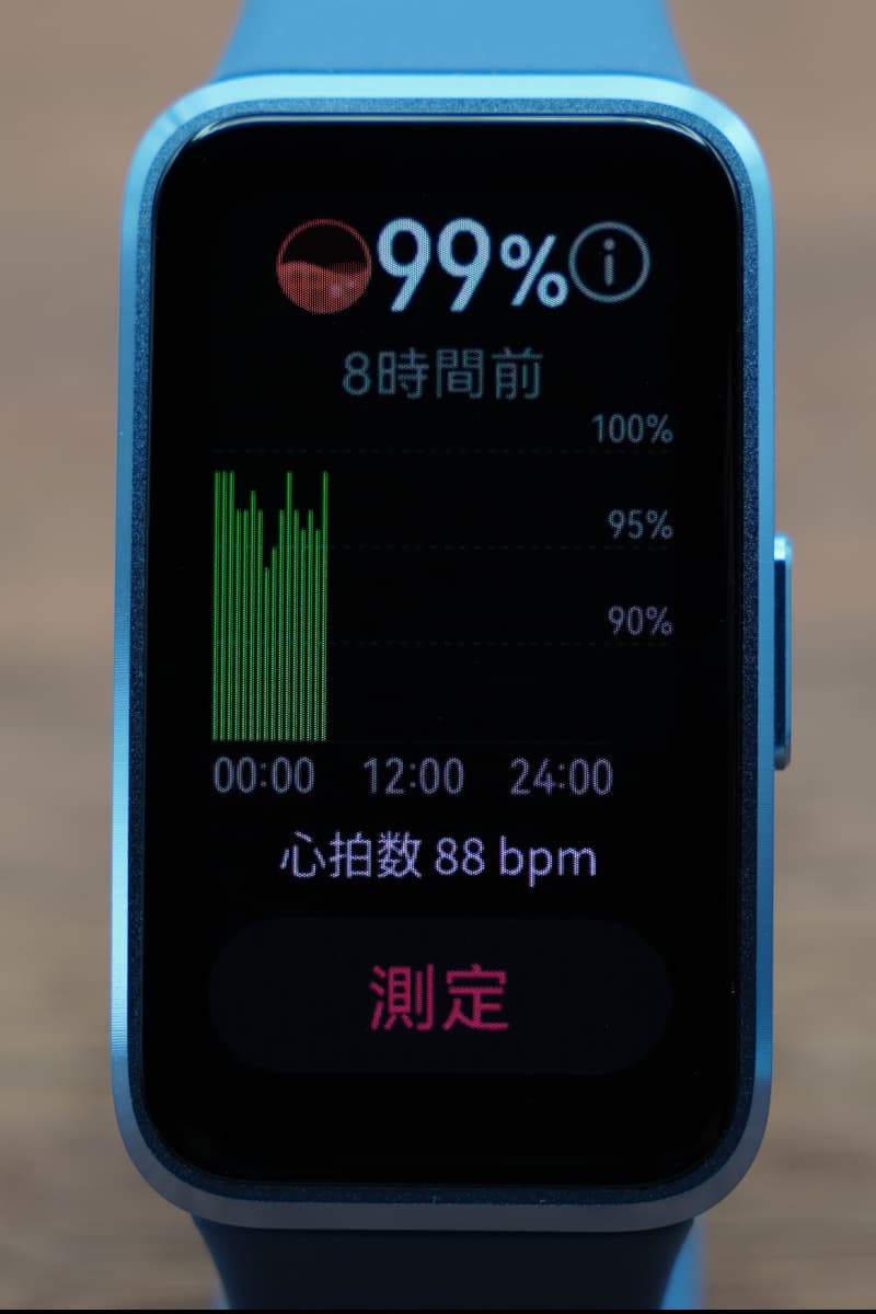 HUAWEI Band 10の血中酸素モニタリング画面
